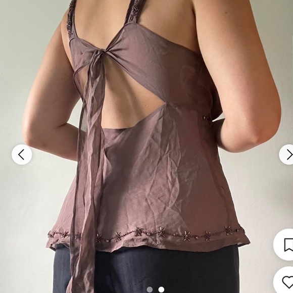 TED BAKER Silk Purple Mauve Beaded V-Neck Tie Back Sleeveless Blouse SZ Small - Picture 3 of 16